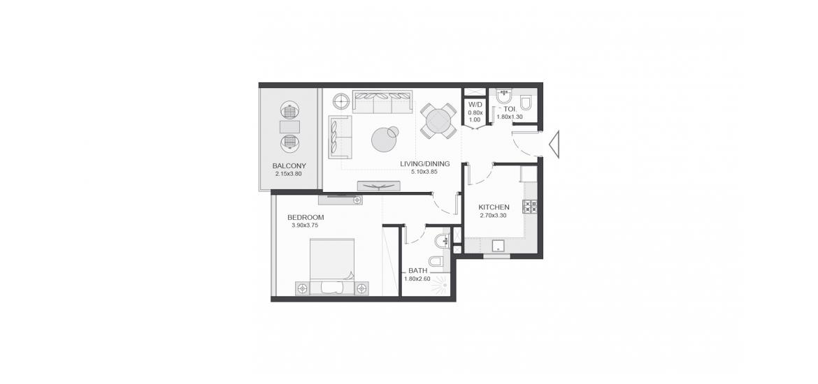 Floor plan «75SQM», 1 bedroom, in TRIA