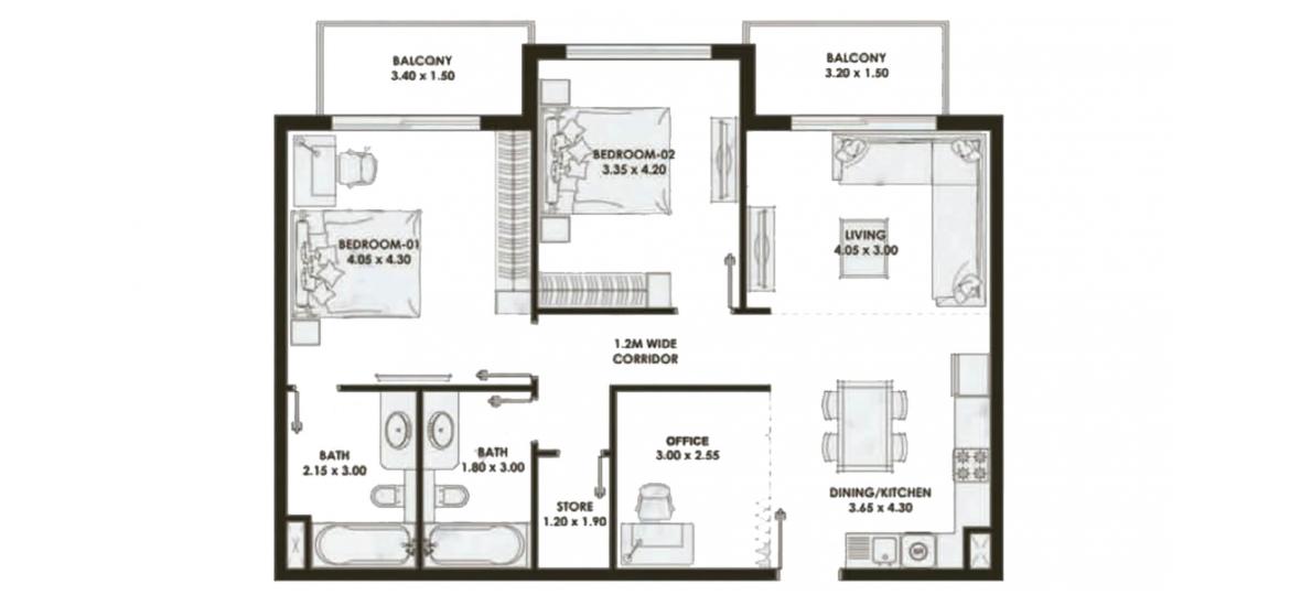 Plano del apartamento «106sqm», 2 dormitorios en PEARLZ