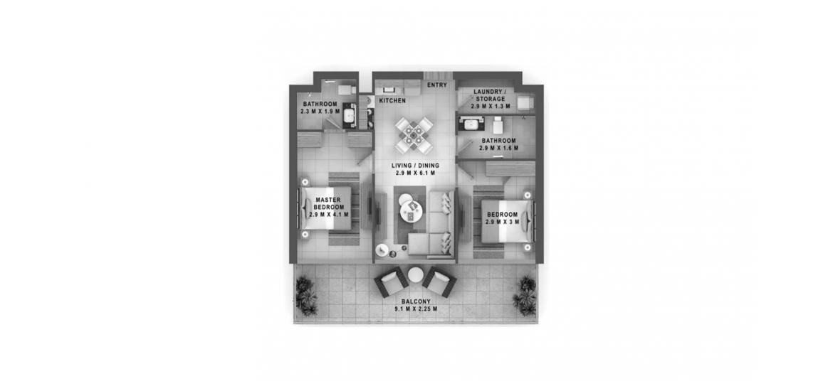 Plano del apartamento «2BR 84SQM», 2 dormitorios en REVA RESIDENCES