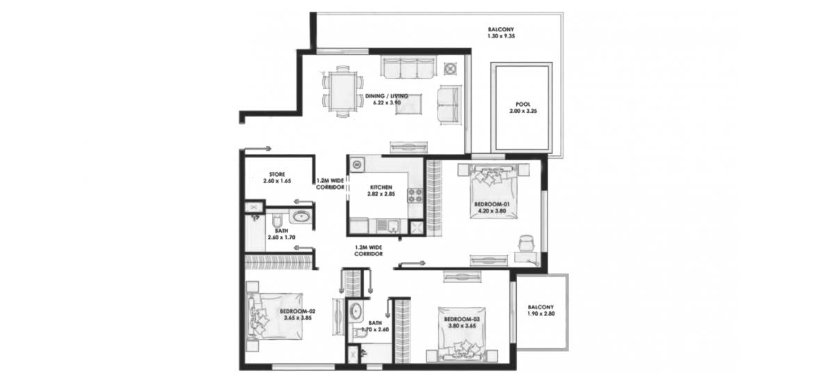 Plano del apartamento «154sqm», 3 dormitorios en PEARLZ
