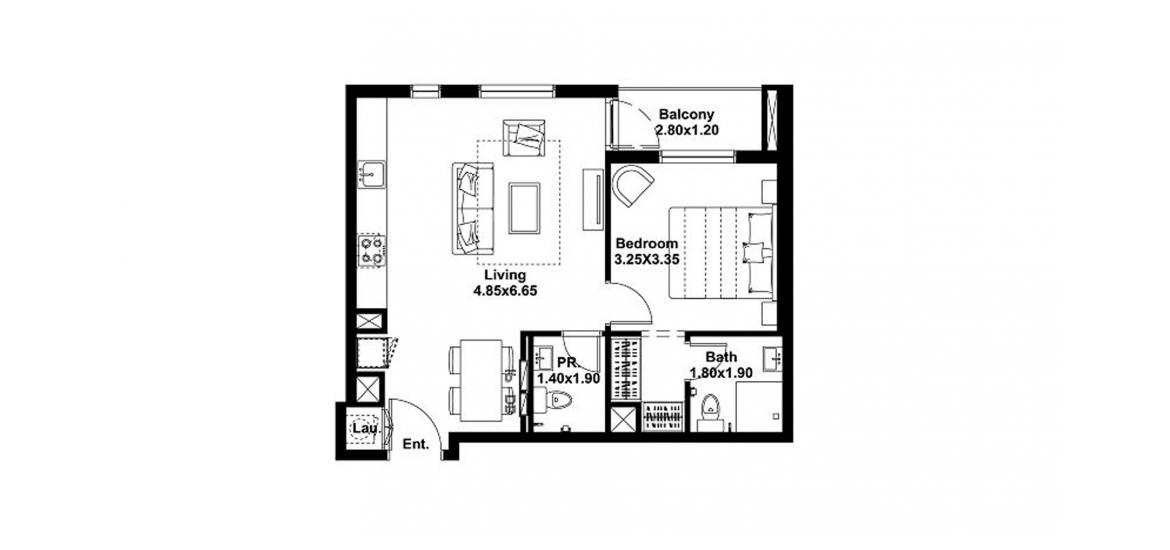 Plano del apartamento «58sqm», 1 dormitorio en NOOR