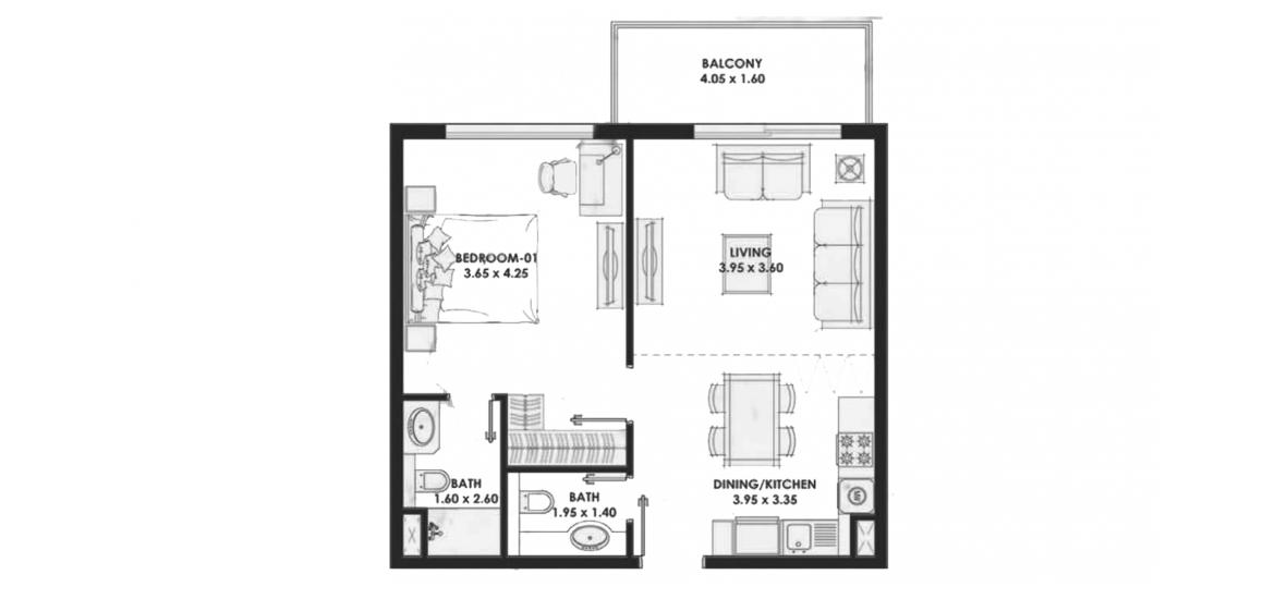 Plano del apartamento «63sqm», 1 dormitorio en PEARLZ