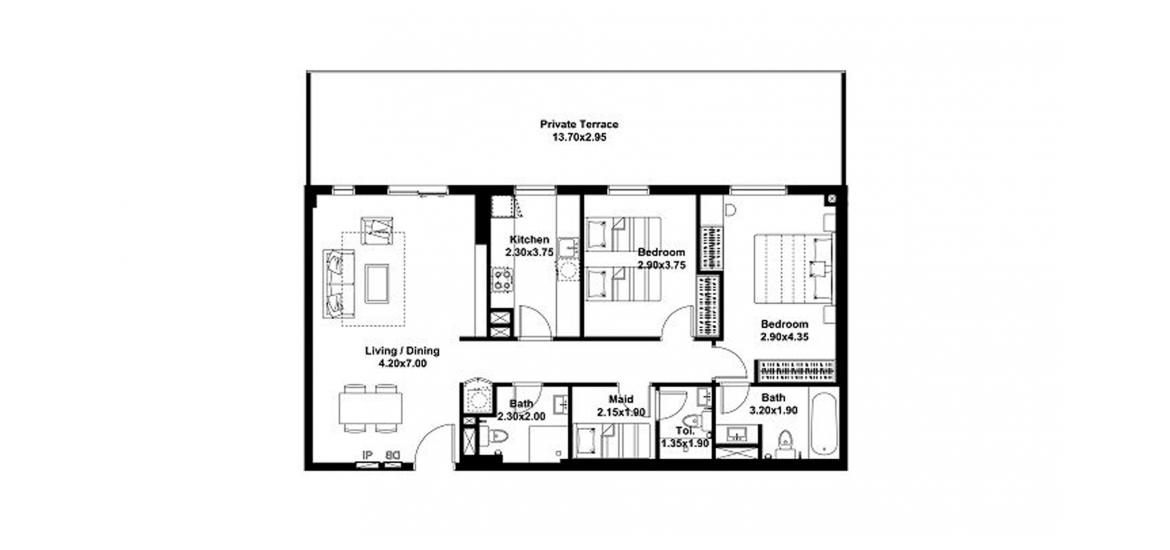Plano del apartamento «141sqm», 2 dormitorios en NOOR