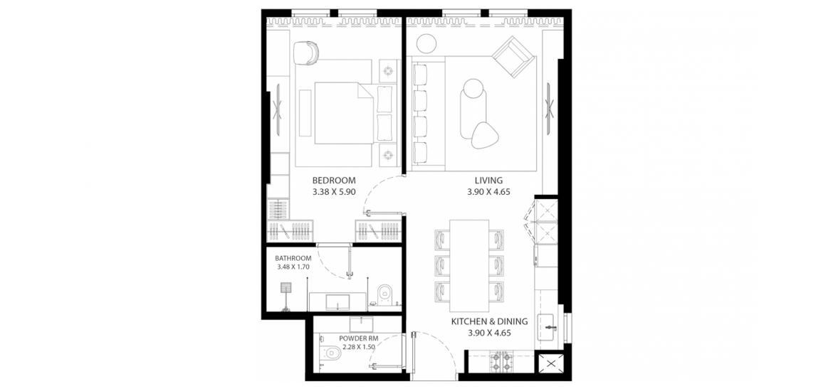 Plano del apartamento «1BR Type-1», 1 dormitorio en MAG 330