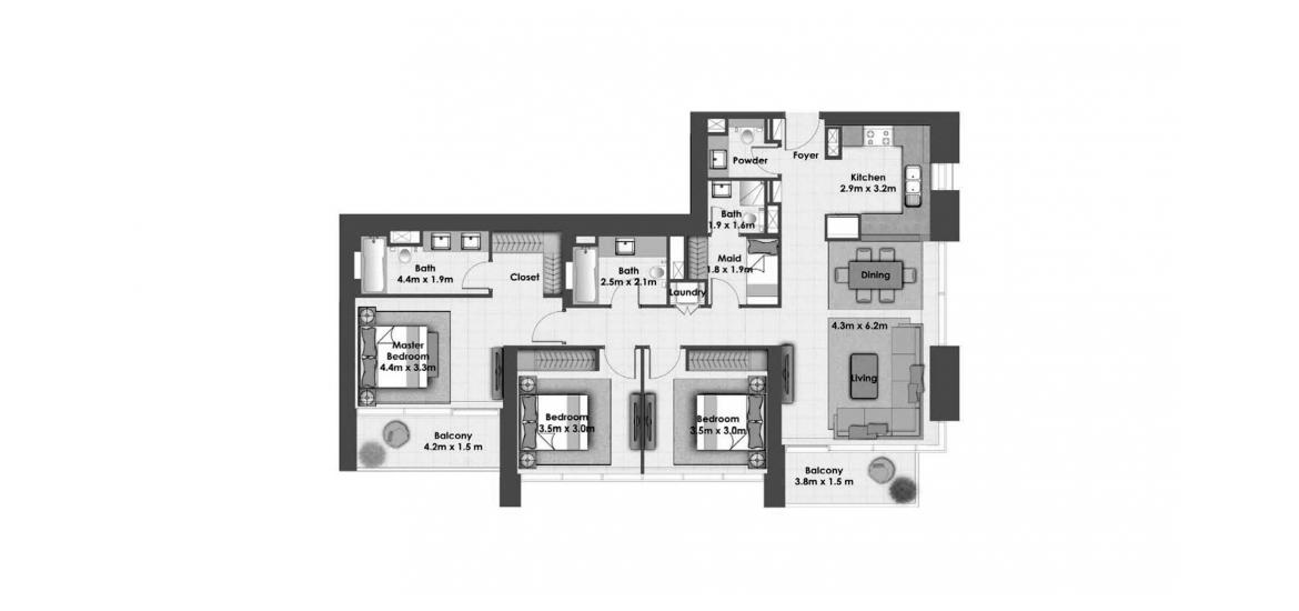Floor plan «CREEKSIDE 18 3BR 151SQM», 3 bedrooms, in CREEKSIDE 18