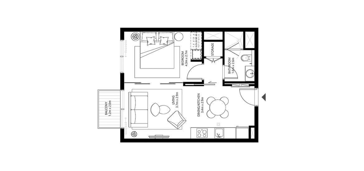 Floor plan «COLLECTIVE 1BR 45SQM», 1 bedroom, in COLLECTIVE