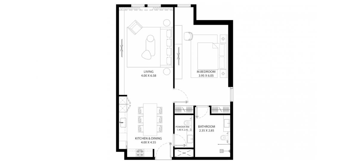 Plan d'étage de l'appartement «1BR Type-2», 1 chambre à coucher à MAG 330