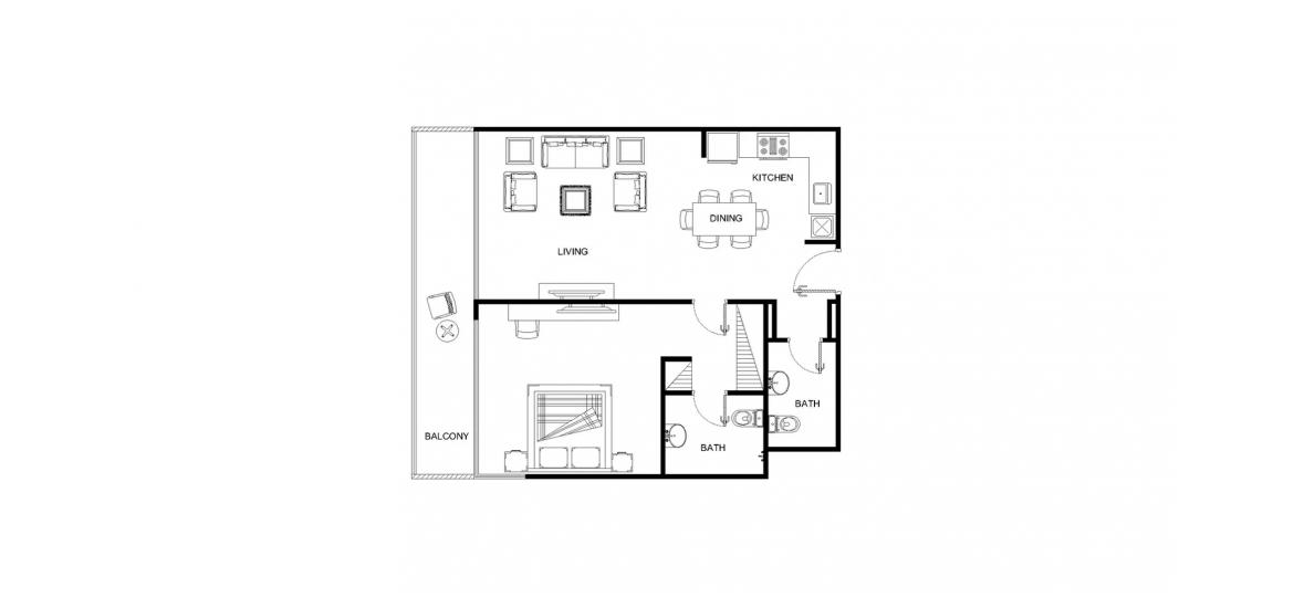 Планировка апартаментов «B» 1 спальня в ЖК RIVIERA (MBR)