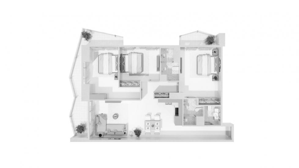 Планировка апартаментов «C» 3 спальни в ЖК GOLF VIEWS SEVEN CITY