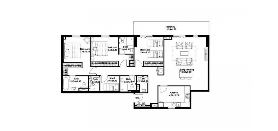 Планировка апартаментов «168sqm» 3 спальни в ЖК NOOR