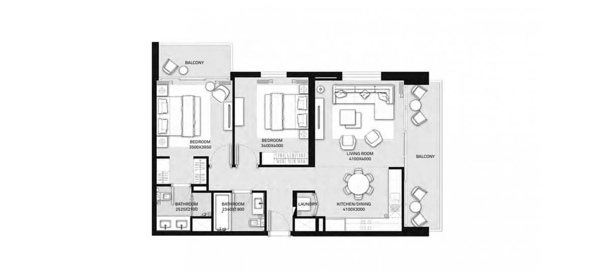 Планировка апартаментов «A» 2 спальни в ЖК PARK HEIGHTS II
