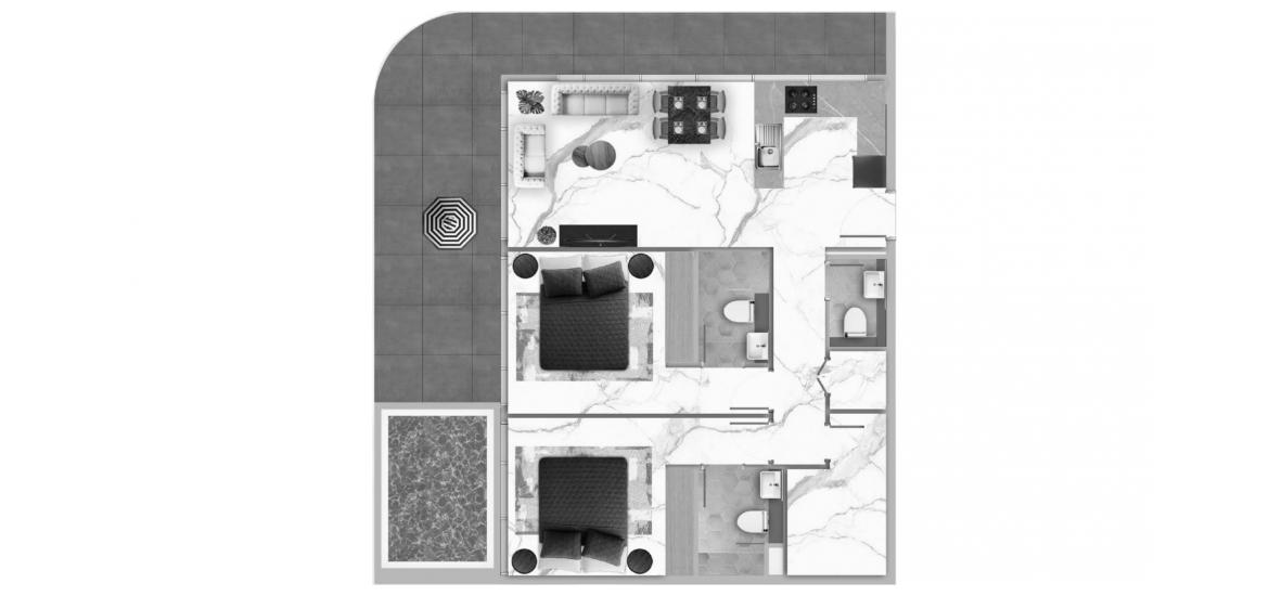 Планировка апартаментов «Two Bedroom+Private Pool» 2 спальни в ЖК SAMANA MYKONOS