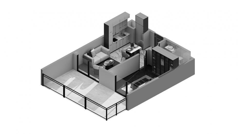Планировка апартаментов «1BR 45SQM» 2 комнаты в ЖК ZADA TOWER