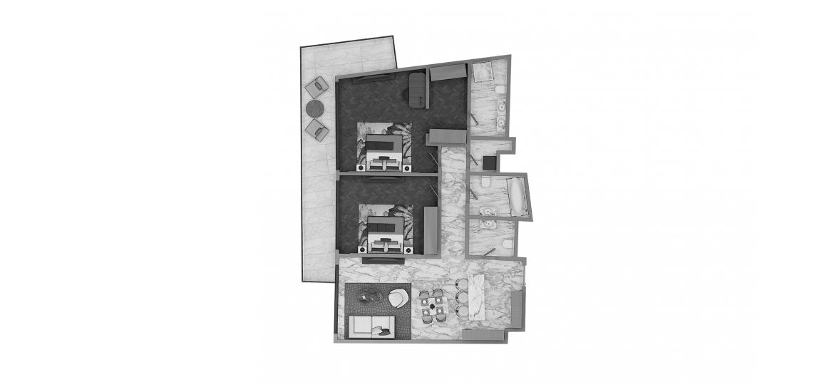 Планировка апартаментов «2BR Type B 120SQM» 3 комнаты в ЖК BELMONT RESIDENCE
