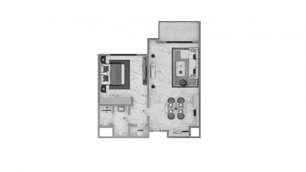 Планировка апартаментов «1BR Type A 58SQM» 2 комнаты в ЖК ASCOT RESIDENCES