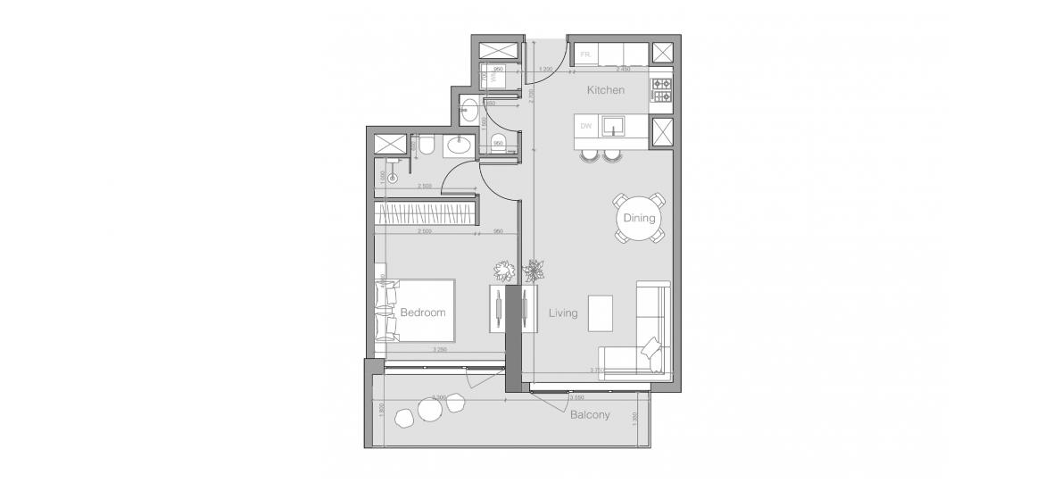 Планировка апартаментов «OZONE 1 RESIDENCE ONE-BEDROOM-TYPE-F-69M» 2 комнаты в ЖК OZONE 1 RESIDENCE