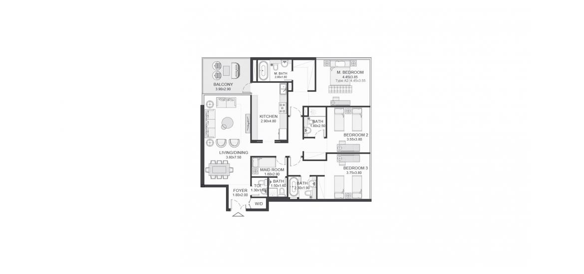 Планування апартаментів «164SQM», 3 спальні у TRIA