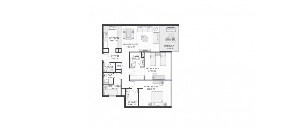 Планування апартаментів «116SQM», 2 спальні у TRIA