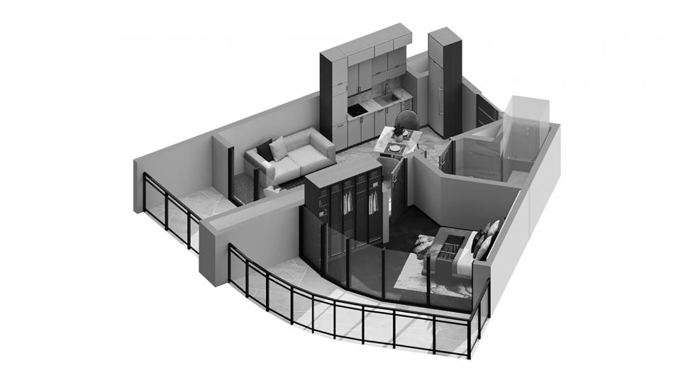 Планування апартаментів «1BR 49SQM», 1 спальня у ZADA TOWER