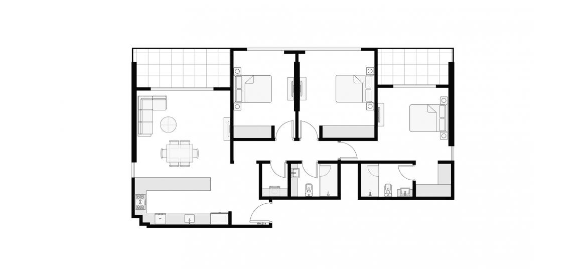 Планування апартаментів «143 SQ.M. 3BR TYPE 2», 3 спальні у AZIZI AMBER