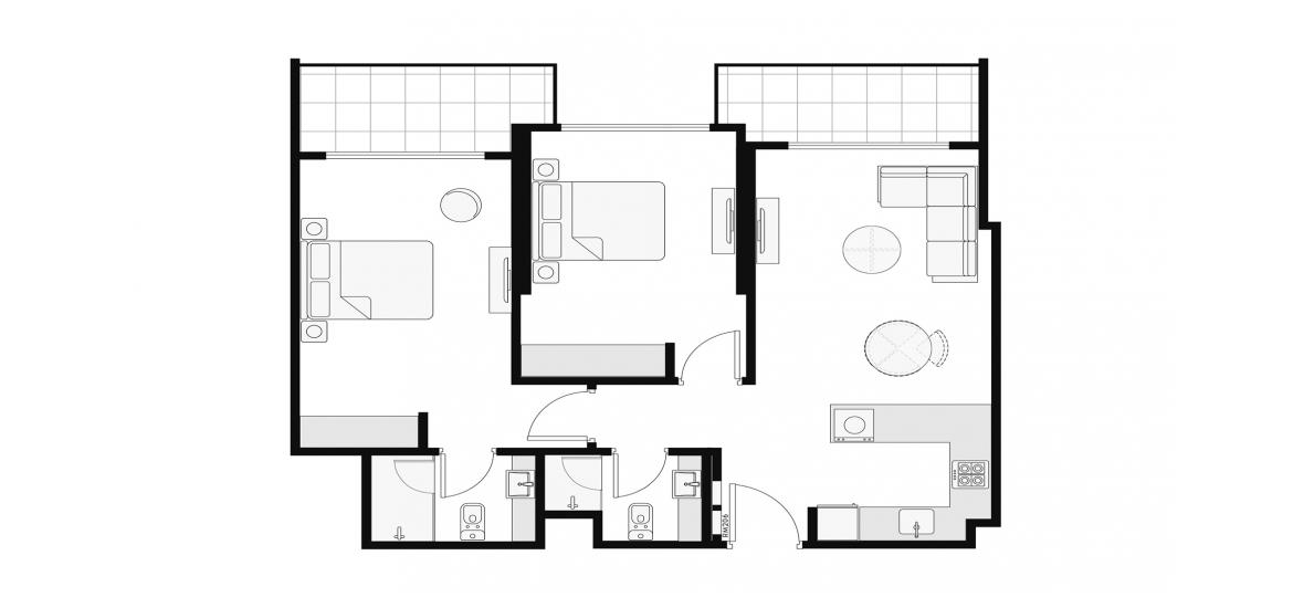 Планування апартаментів «91 SQ.M. 2BR TYPE 1», 2 спальні у AZIZI AMBER