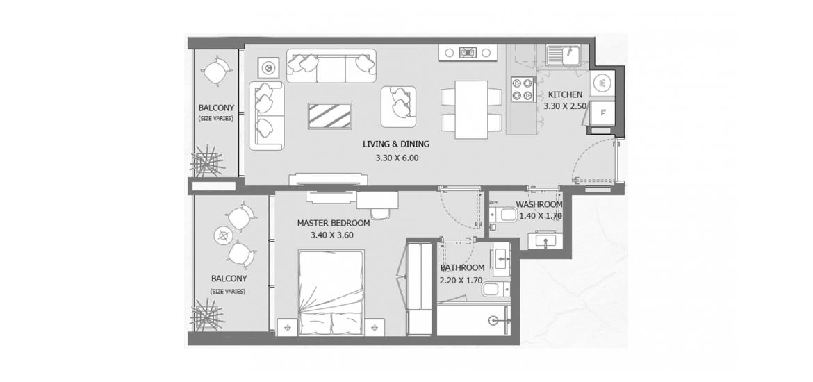 Планування апартаментів «83 SQ.M 1 BEDROOM TYPE B», 1 спальня у VERDANA 2 RESIDENCE