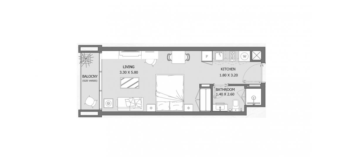Планування апартаментів «40 SQ.M STUDIO TYPE A», 1 кімната у VERDANA 2 RESIDENCE