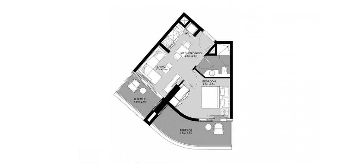 Floor plan «1BR 49SQM», 1+1, in ZADA TOWER