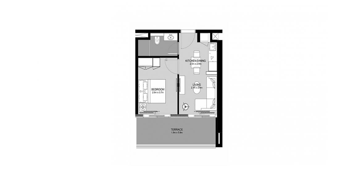 Floor plan «1BR 44SQM», 1+1, in ZADA TOWER