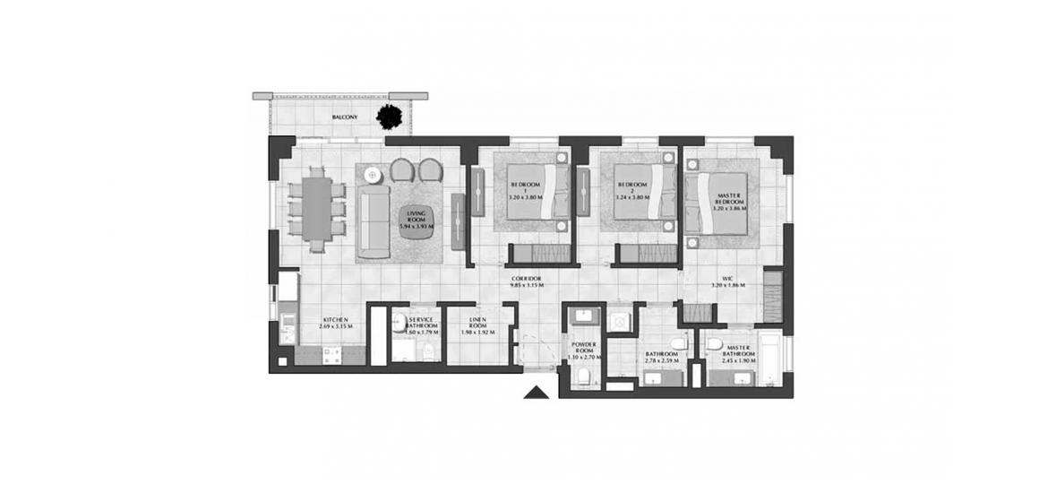 Floor plan «BAYSHORE 3BR 129SQM», 3 bedrooms, in BAYSHORE