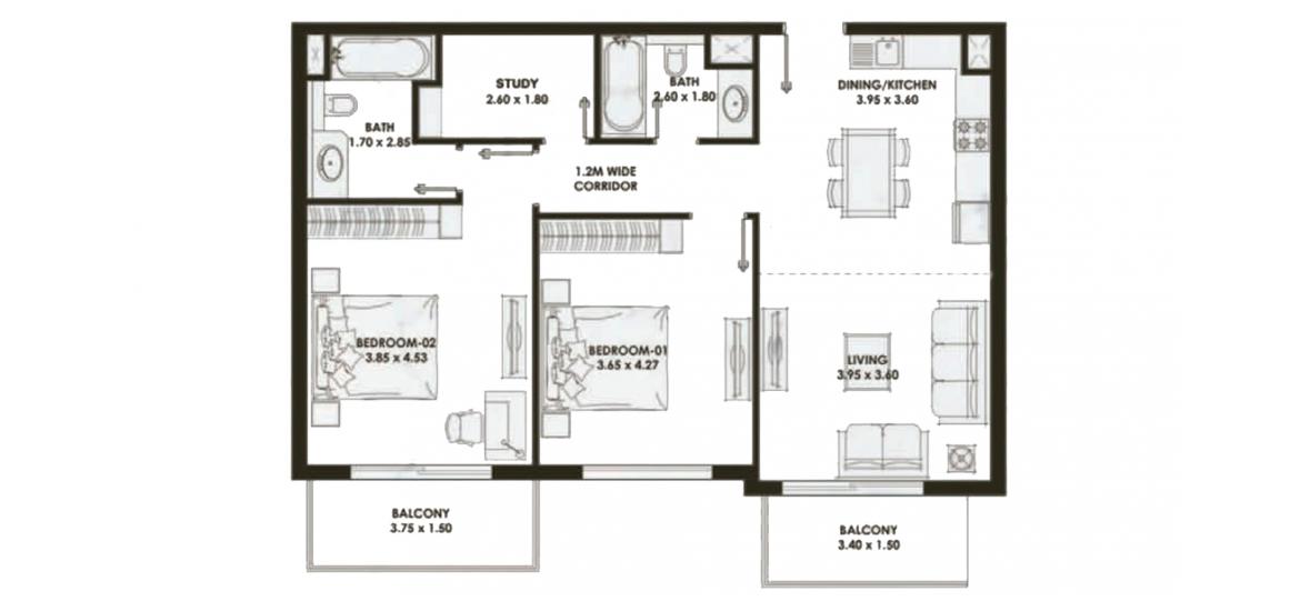 Floor plan «104sqm», 2 bedrooms, in PEARLZ