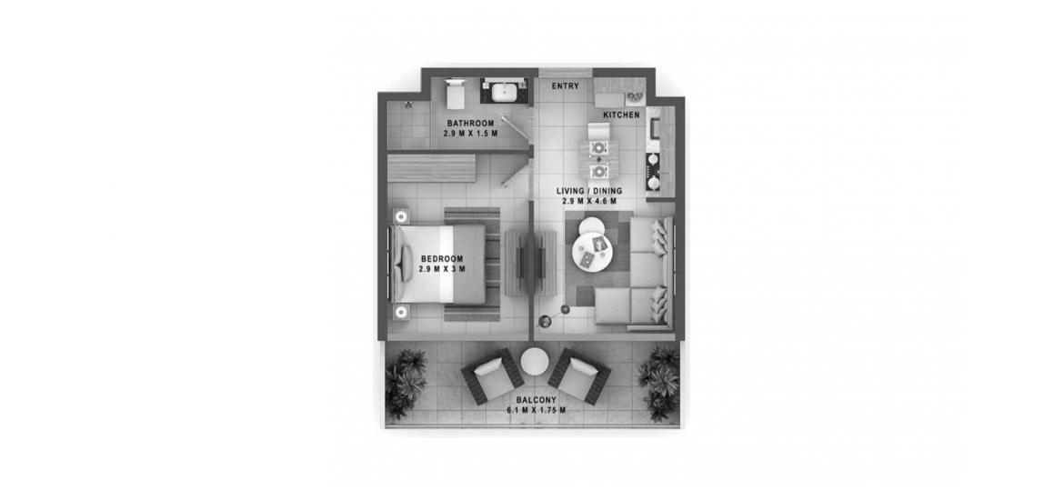 Apartment floor plan «A», 1 bedroom in REVA RESIDENCES