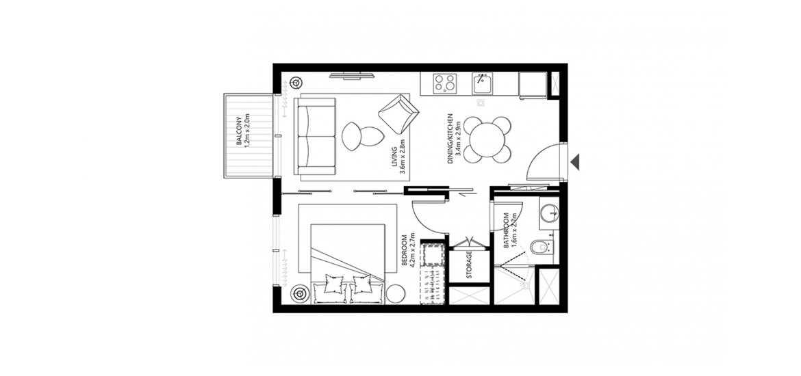 Floor plan «COLLECTIVE 1BR 44SQM», 1 bedroom, in COLLECTIVE