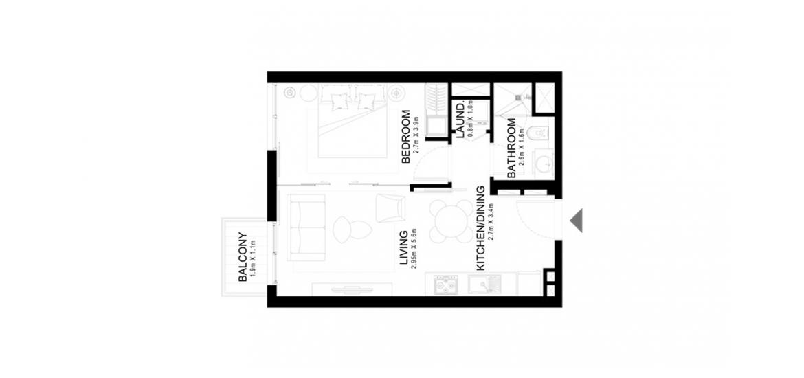 Floor plan «GOLFVILLE 1BR 46SQM», 1 bedroom, in GOLFVILLE