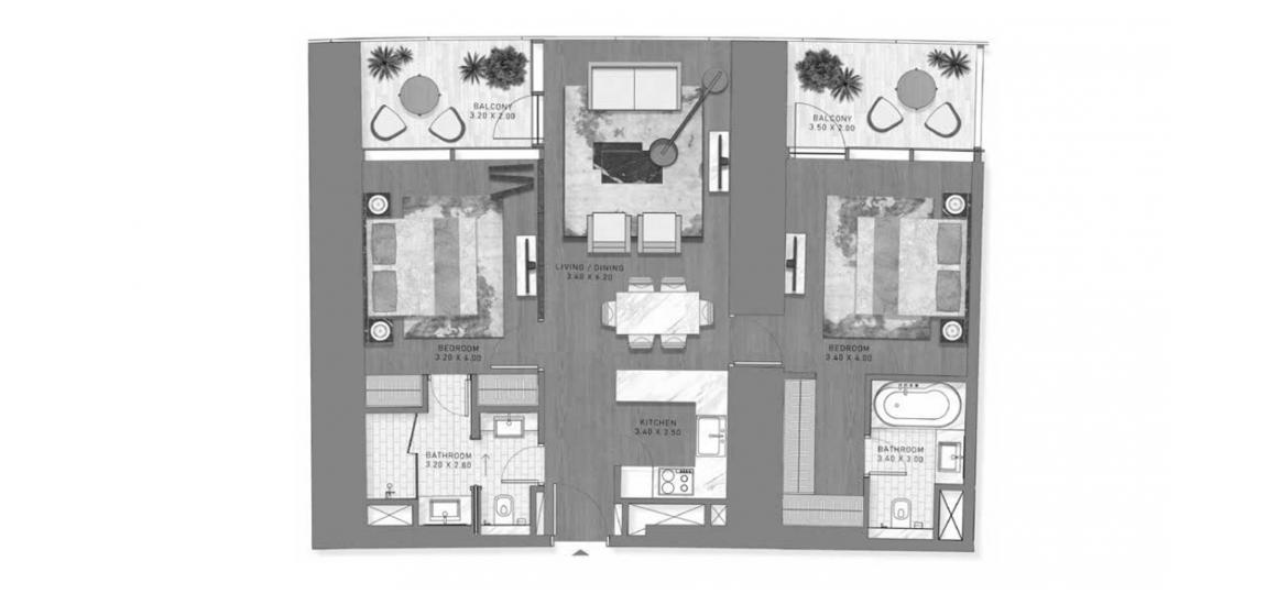 Floor plan «88.53SQM», 2 bedrooms, in SAFA TWO