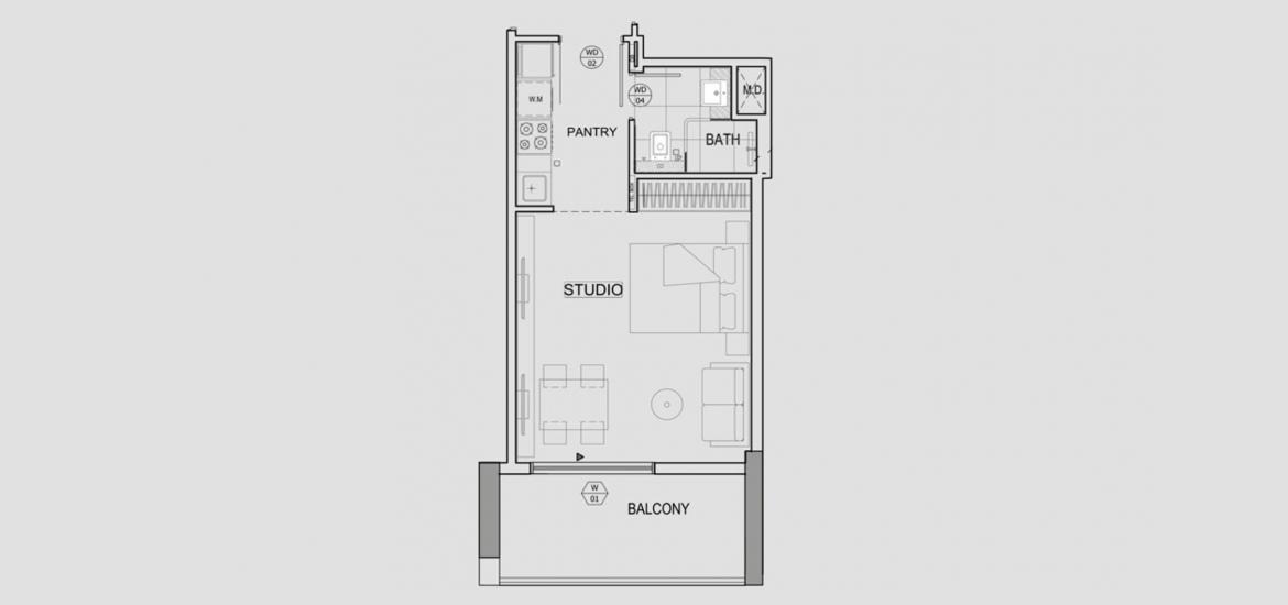 Floor plan «0BR», studio, in BINGHATTI CANAL