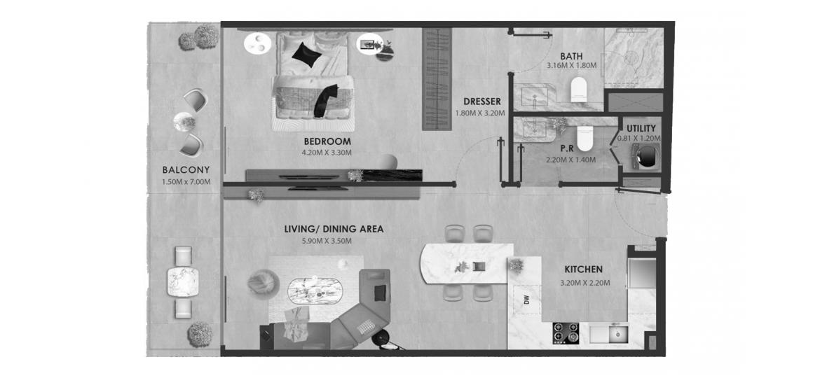 Apartment floor plan «AVELINE RESIDENCES ONE-BEDROOM-TYPE-1A-77M», 1 bedroom in AVELINE RESIDENCES